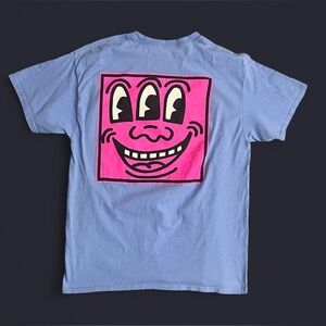 Keith Haring three eyed smiling face tee shirt Size L in sky blue